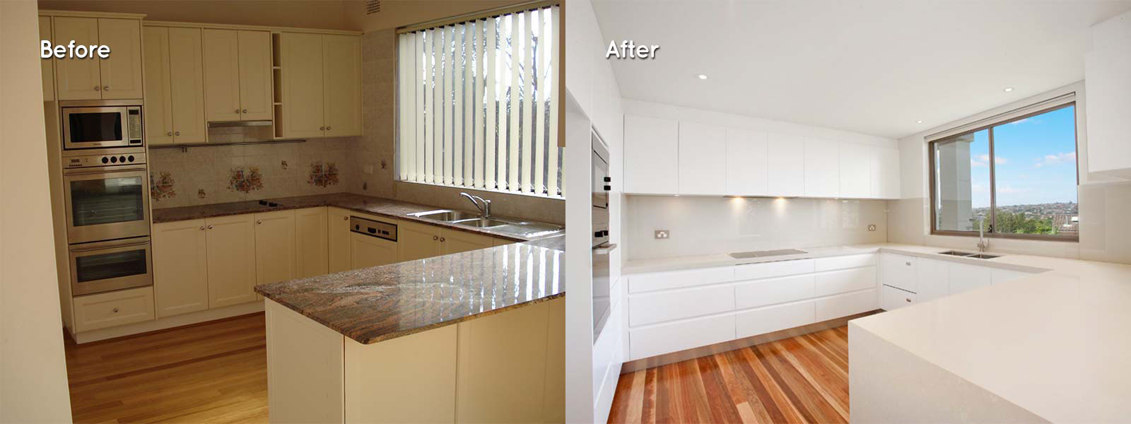 Before and after kitchen renovation of a home in Sydney